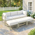 Garden Daybed, 6 Piece Outdoor Sectional Sofa Set, Aluminium Patio Conversation Furniture Set with Coffee Table