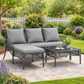 Outsunny 3 Piece Rattan Garden Furniture Corner Sofa Set with Chaise Lounge, Loveseat, Glass Coffee Table, Cushions, Dark Grey