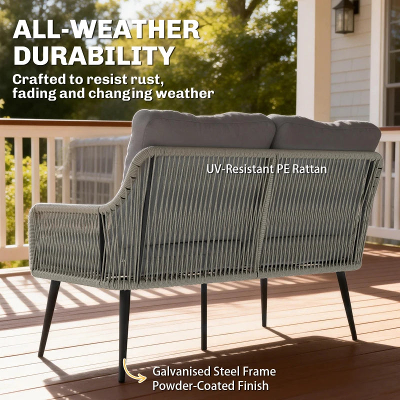 Outsunny Rattan Garden Furniture Set, 4 Piece Outdoor Patio Furniture with Tempered Glass Table and Chairs