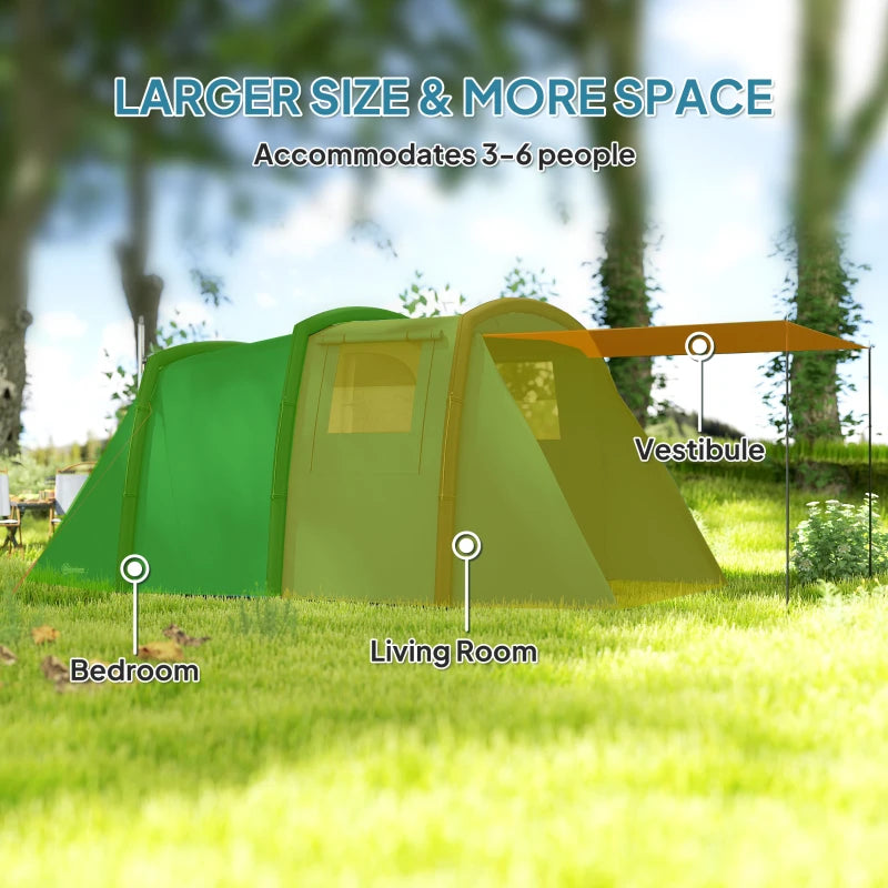 Outsunny Inflatable 3-4 Man Tunnel Tent w/ Air Pump, Living Area & Vestibule, Waterproof Family Camping Air Tent, Sewn In Groundsheet, Removable Footprint for Hiking, Blue
