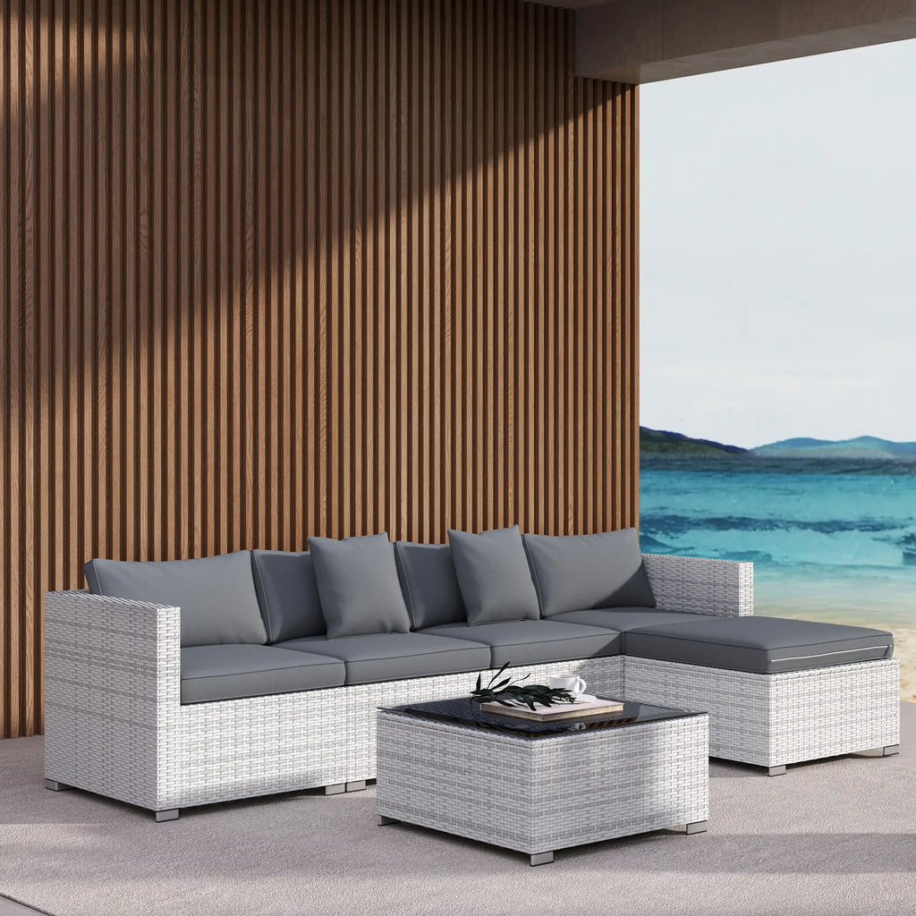 Oaklane 6-Piece Rattan Corner Sofa Set – Fully Customisable Outdoor Lounge - mixed grey