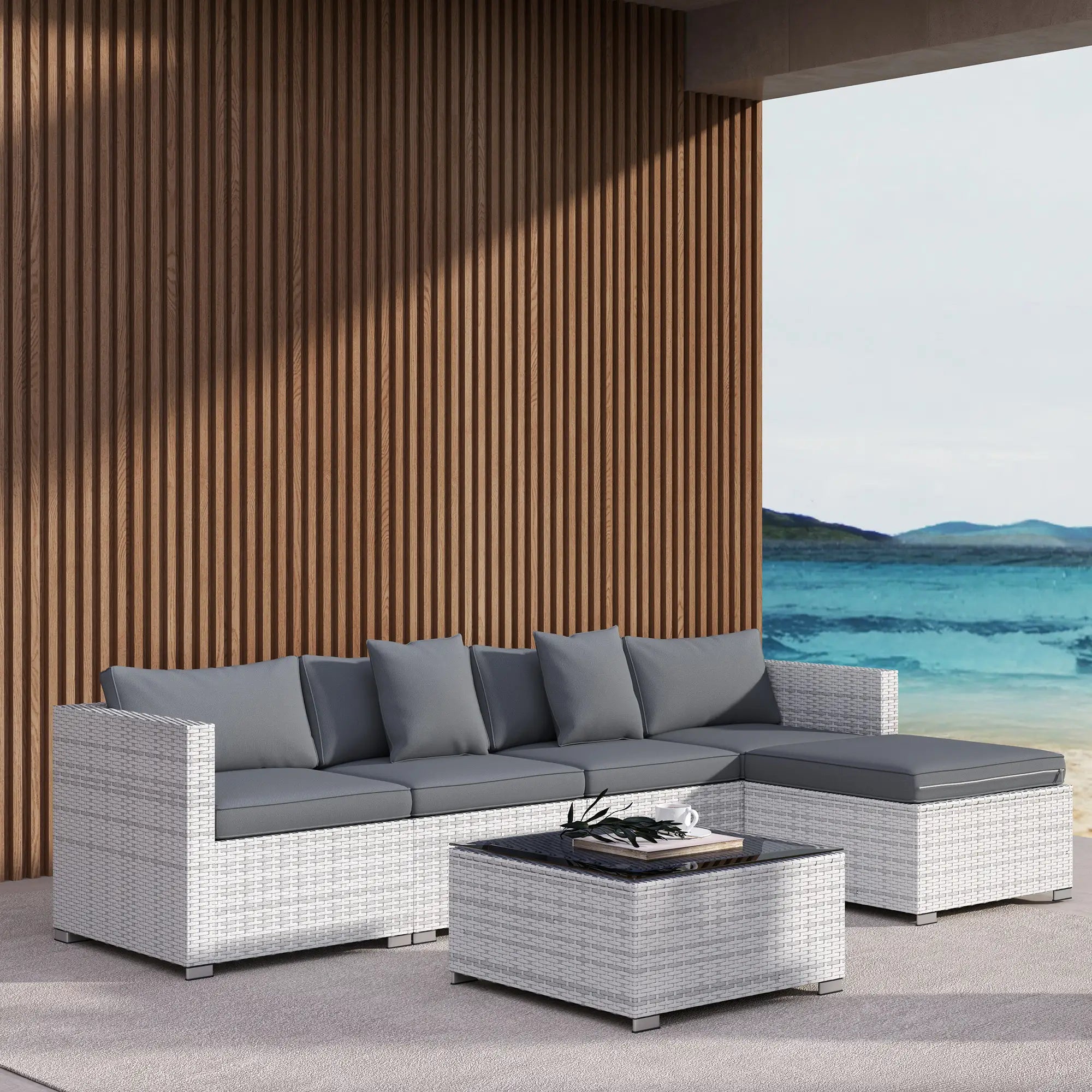 Oaklane 6-Piece Rattan Corner Sofa Set – Fully Customisable Outdoor Lounge - mixed grey