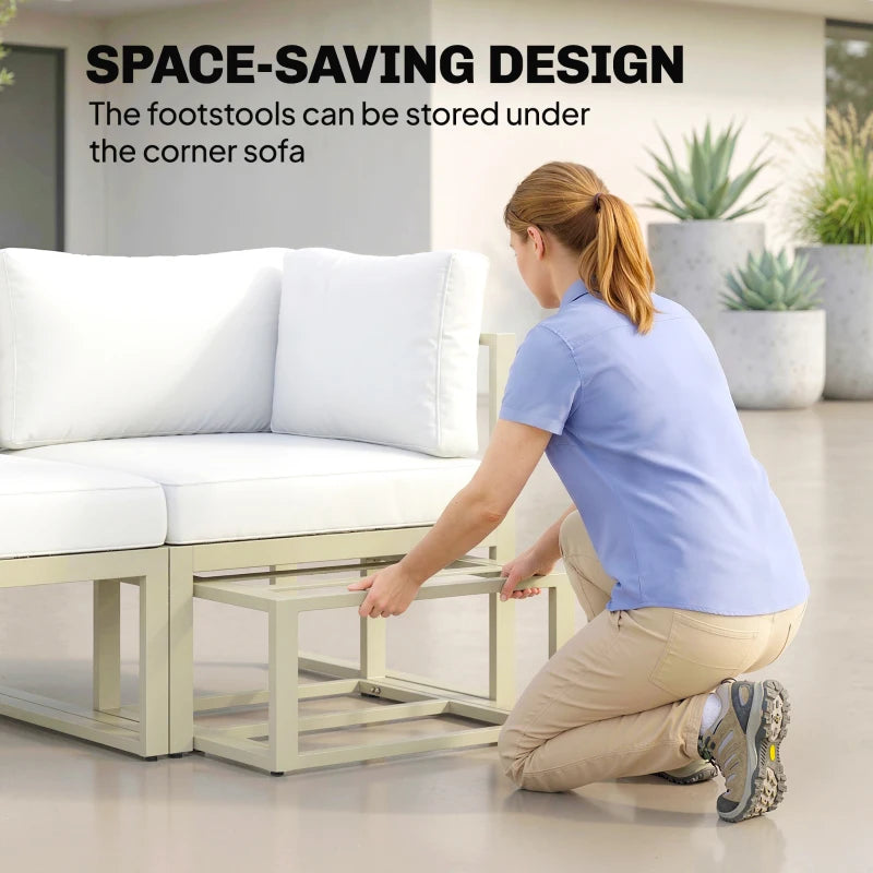 Garden Daybed, 6 Piece Outdoor Sectional Sofa Set, Aluminium Patio Conversation Furniture Set with Coffee Table