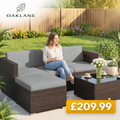 Outsunny 3 Pieces Garden Furniture Set w/ Cushions, PE Rattan Wicker Conversation Corner Sofa Set, Light Grey