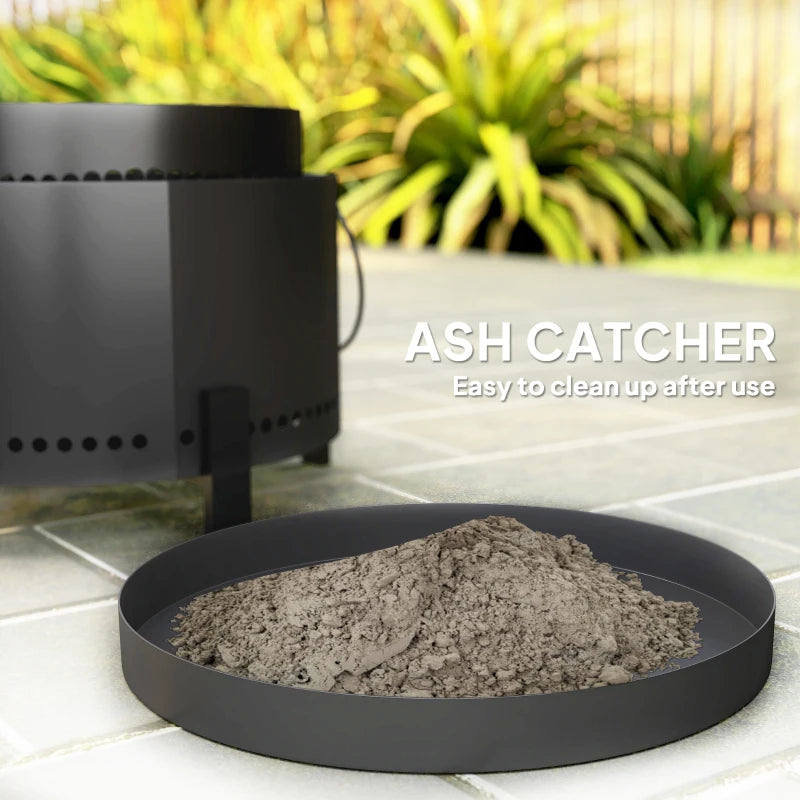 Outsunny Smokeless Fire Pit with Ash Catcher, 37cm Portable Wood Burning Firepit with Poker for Garden Camping Bonfire Party, Metal, Dark Grey