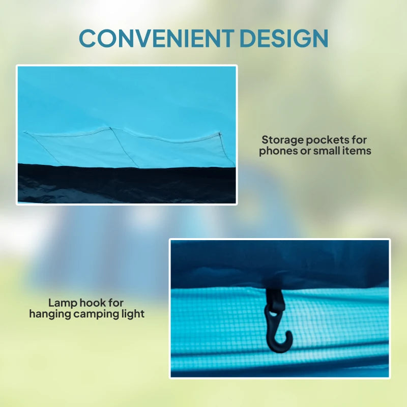 Outsunny Inflatable 3-4 Man Tunnel Tent w/ Air Pump, Living Area & Vestibule, Waterproof Family Camping Air Tent, Sewn In Groundsheet, Removable Footprint for Hiking, Blue