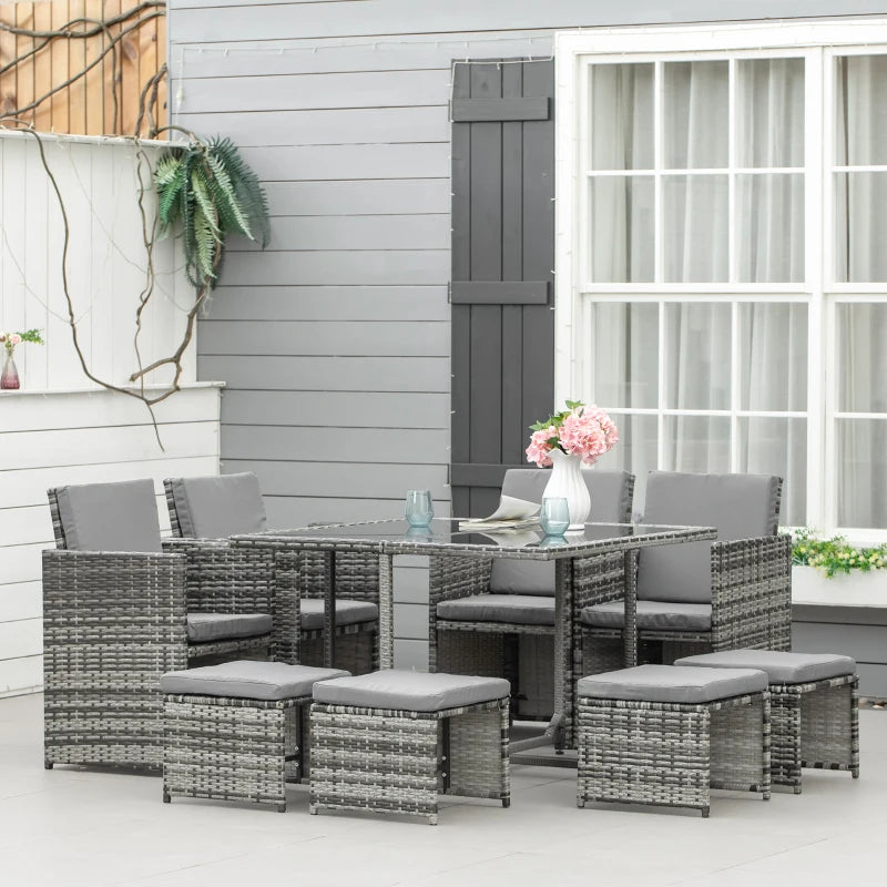 8-Seater Rattan Furniture Set Wicker Weave Patio Dining Table