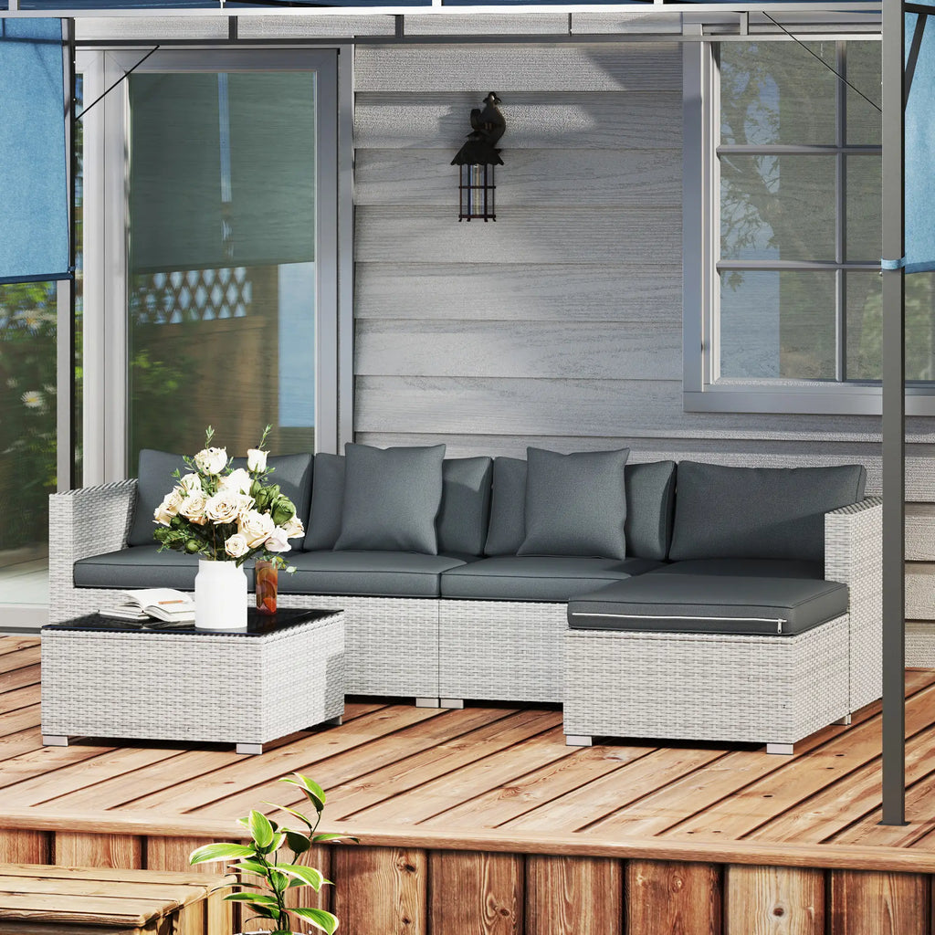 Oaklane 6-Piece Rattan Corner Sofa Set – Fully Customisable Outdoor Lounge - mixed grey