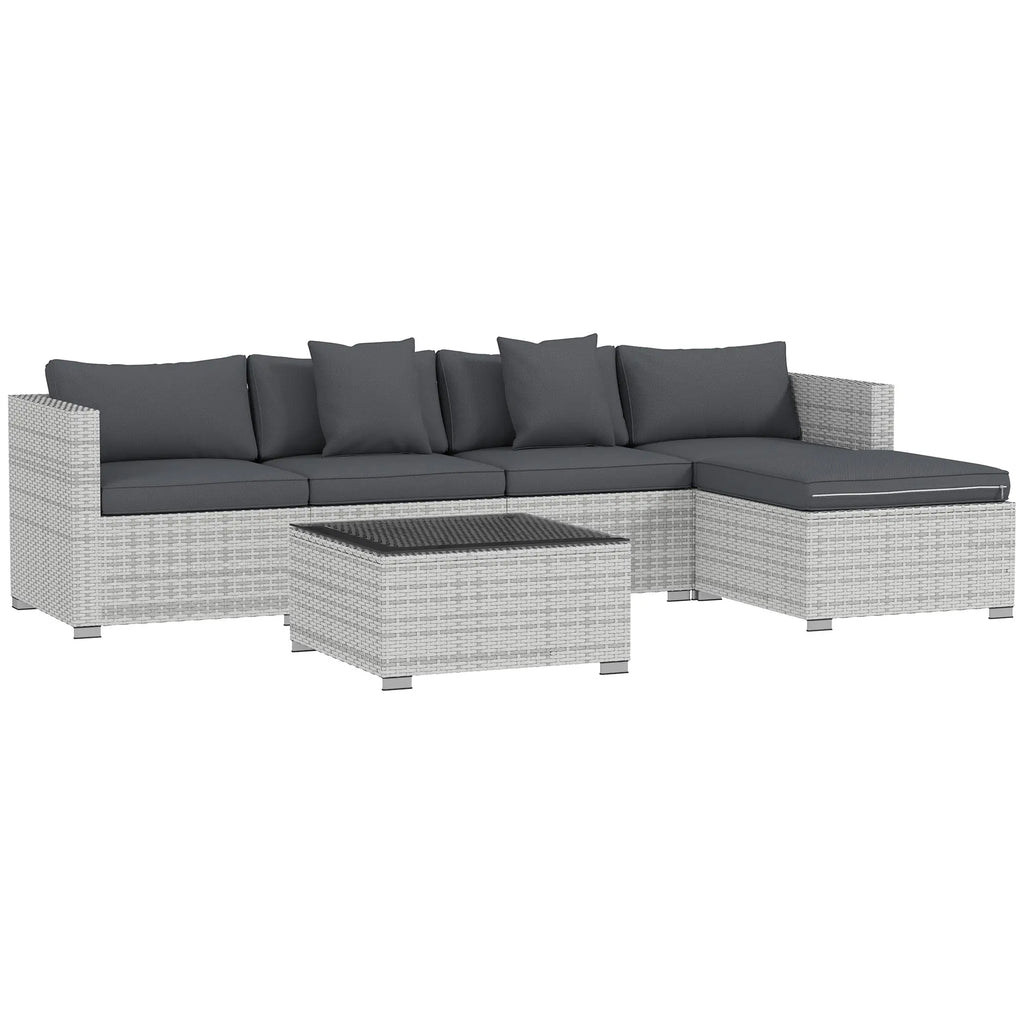 Oaklane 6-Piece Rattan Corner Sofa Set – Fully Customisable Outdoor Lounge - mixed grey