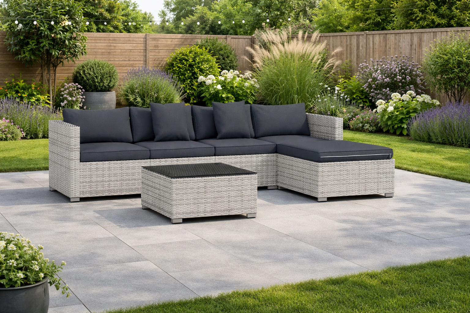 Oaklane 6-Piece Rattan Corner Sofa Set – Fully Customisable Outdoor Lounge - mixed grey