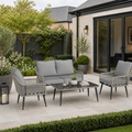 Outsunny Rattan Garden Furniture Set, 4 Piece Outdoor Patio Furniture with Tempered Glass Table and Chairs