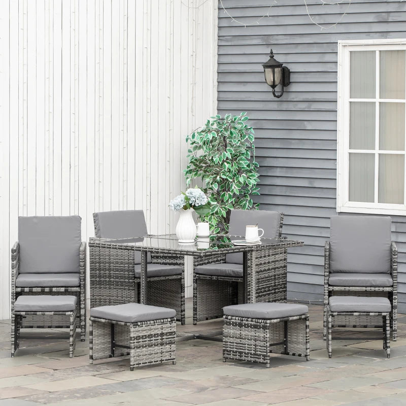 8-Seater Rattan Furniture Set Wicker Weave Patio Dining Table