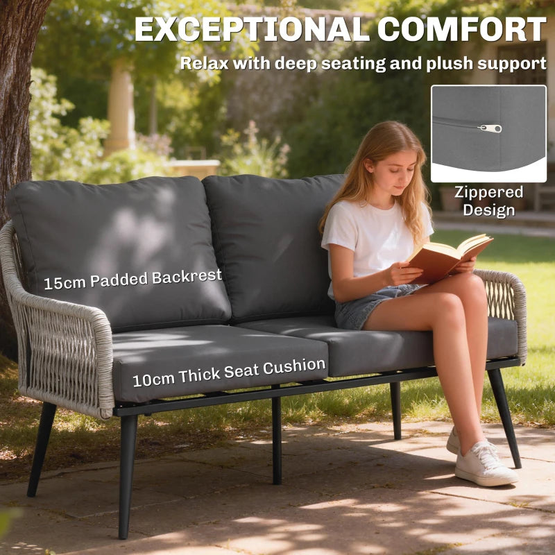 Outsunny Rattan Garden Furniture Set, 4 Piece Outdoor Patio Furniture with Tempered Glass Table and Chairs