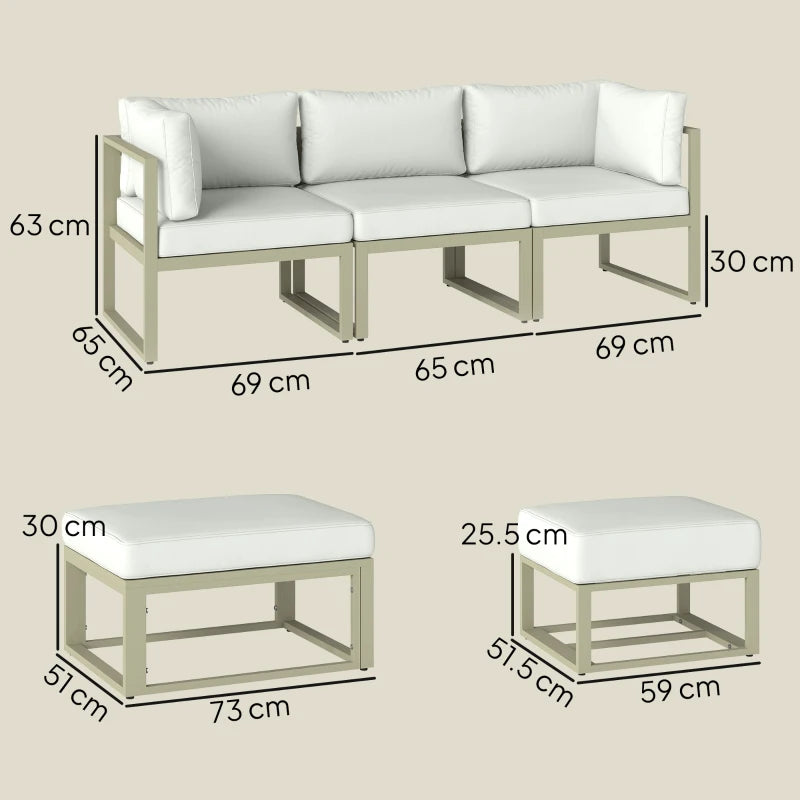Garden Daybed, 6 Piece Outdoor Sectional Sofa Set, Aluminium Patio Conversation Furniture Set with Coffee Table