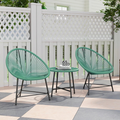 Rattan Bistro Set with Acapulco Chairs and Glass Table, Green