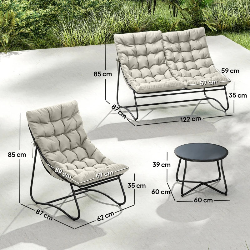 Outsunny 4 Seater Garden Furniture Set, Conversation Set with Loveseat Sofa, Chairs, Glass Coffee Table, Thick Cushions, Light Grey