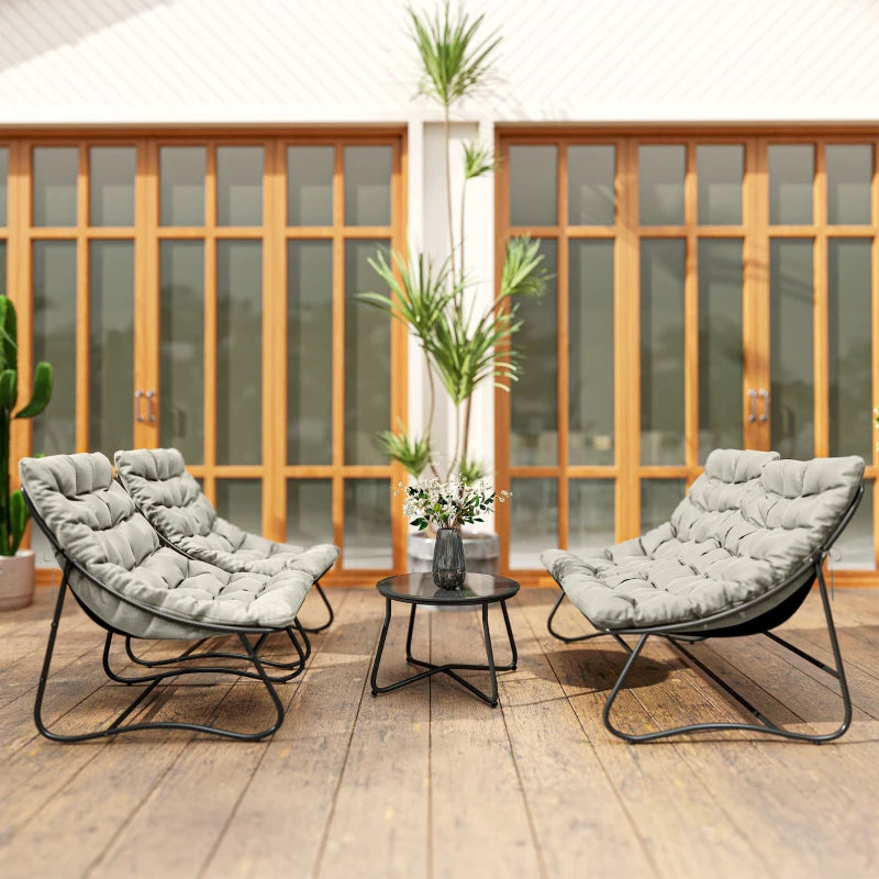 Outsunny 4 Seater Garden Furniture Set, Conversation Set with Loveseat Sofa, Chairs, Glass Coffee Table, Thick Cushions, Light Grey