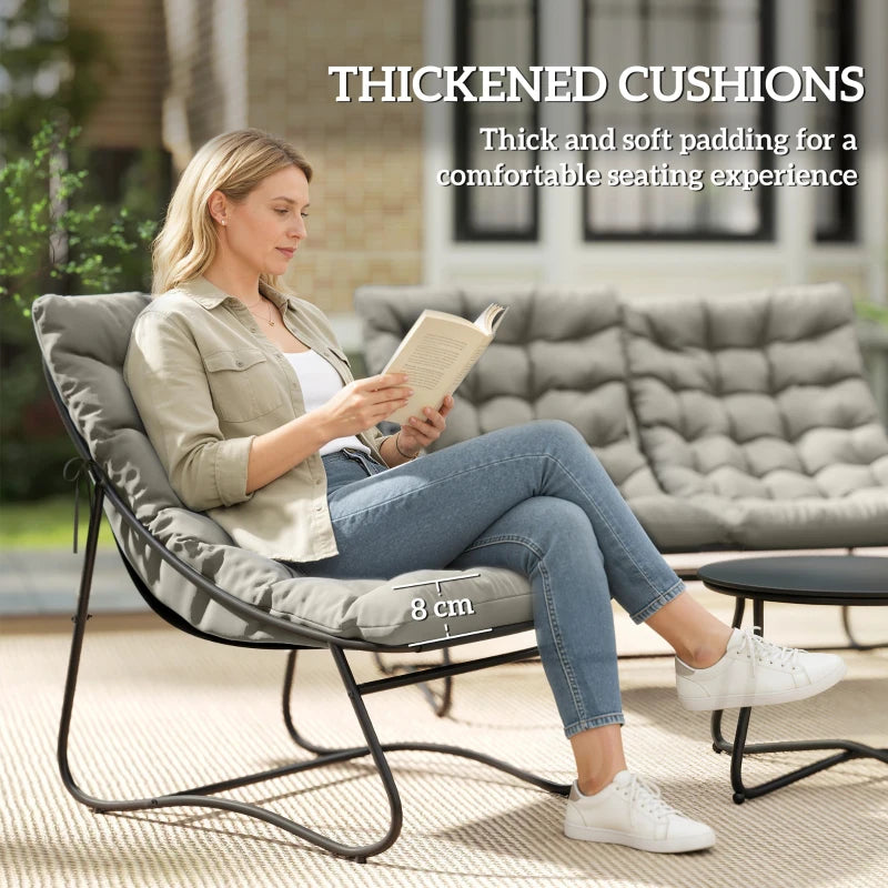 Outsunny 4 Seater Garden Furniture Set, Conversation Set with Loveseat Sofa, Chairs, Glass Coffee Table, Thick Cushions, Light Grey