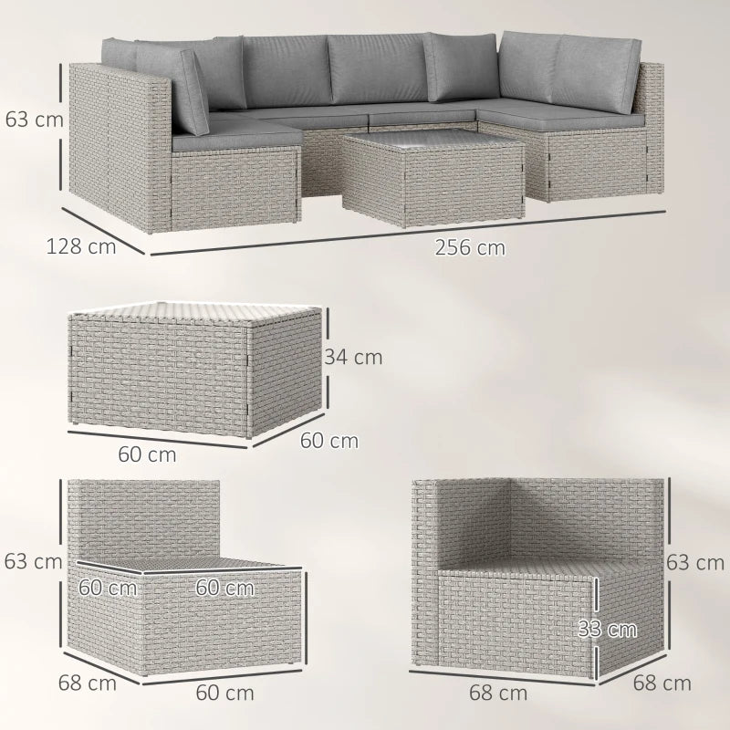 Outsunny Seven-Piece Modular Rattan Set - Grey