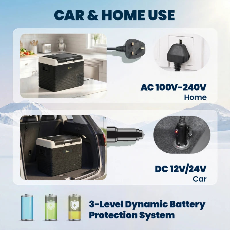 Outsunny 40L Portable Car Refrigerator - Grey and Black